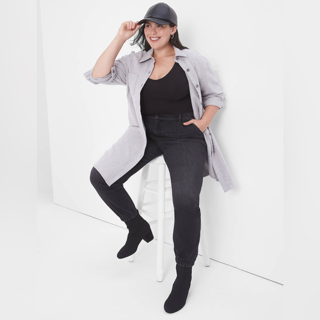 Lane Bryant Relaxed Long Sleeve Button Front Shacket Duster